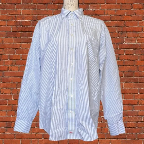 Vineyard Vines Blue and White Dress Shirt with Pointed Collar - Picture 1 of 5